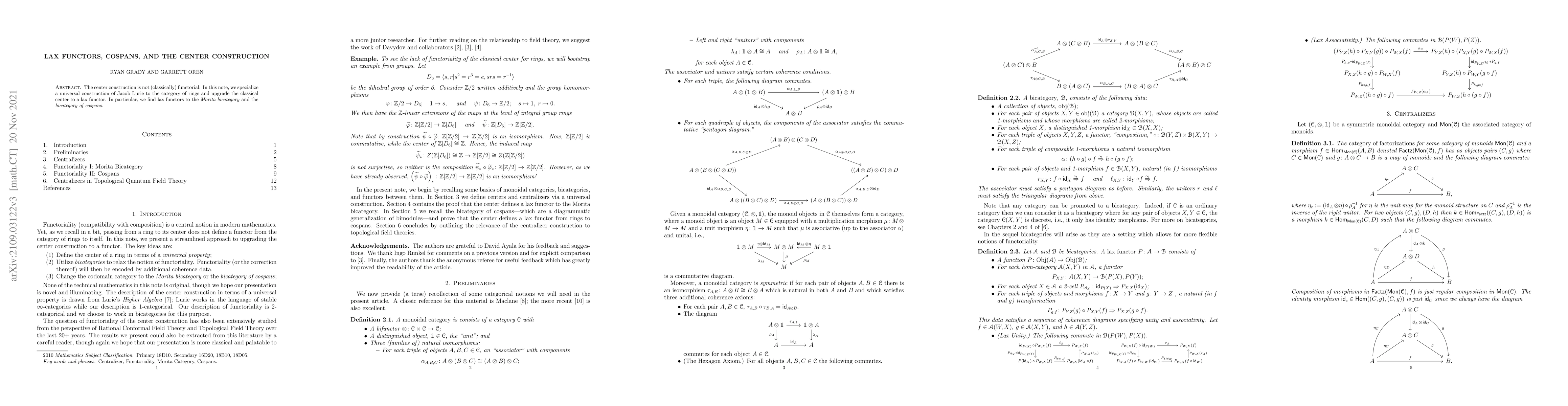 Thumbnail for Lax Functors, Cospans, and the Center Construction
