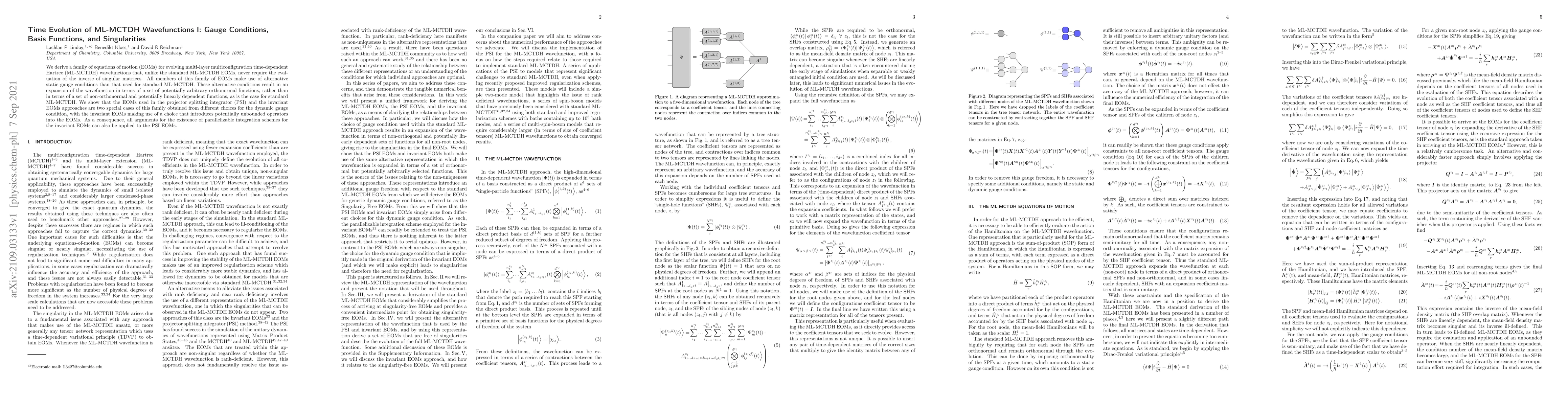 Thumbnail for Time Evolution of ML-MCTDH Wavefunctions I: Gauge Conditions, Basis
  Functions, and Singularities