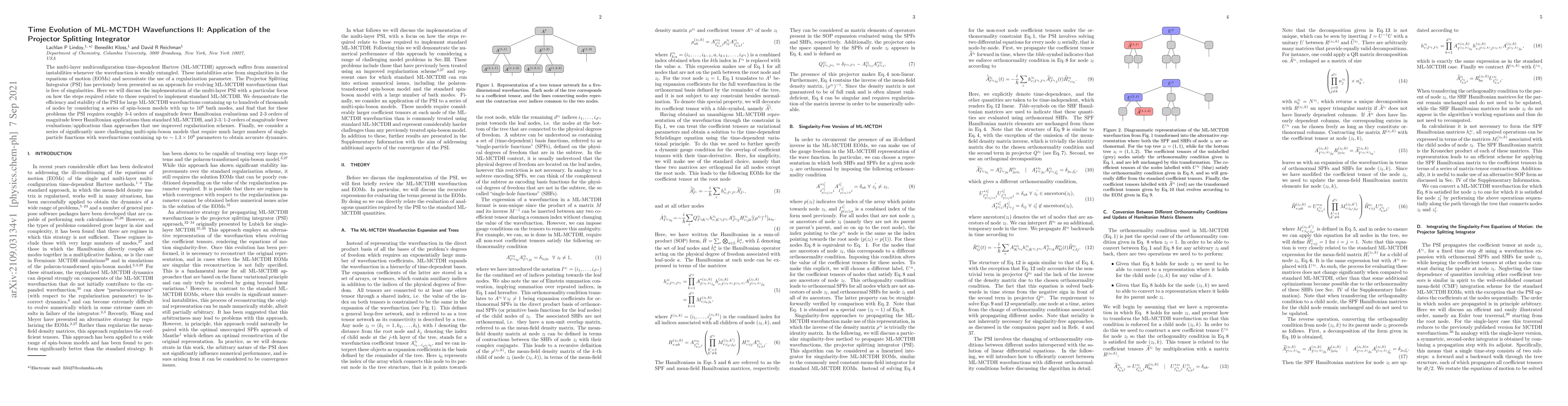 Thumbnail for Time Evolution of ML-MCTDH Wavefunctions II: Application of the
  Projector Splitting Integrator