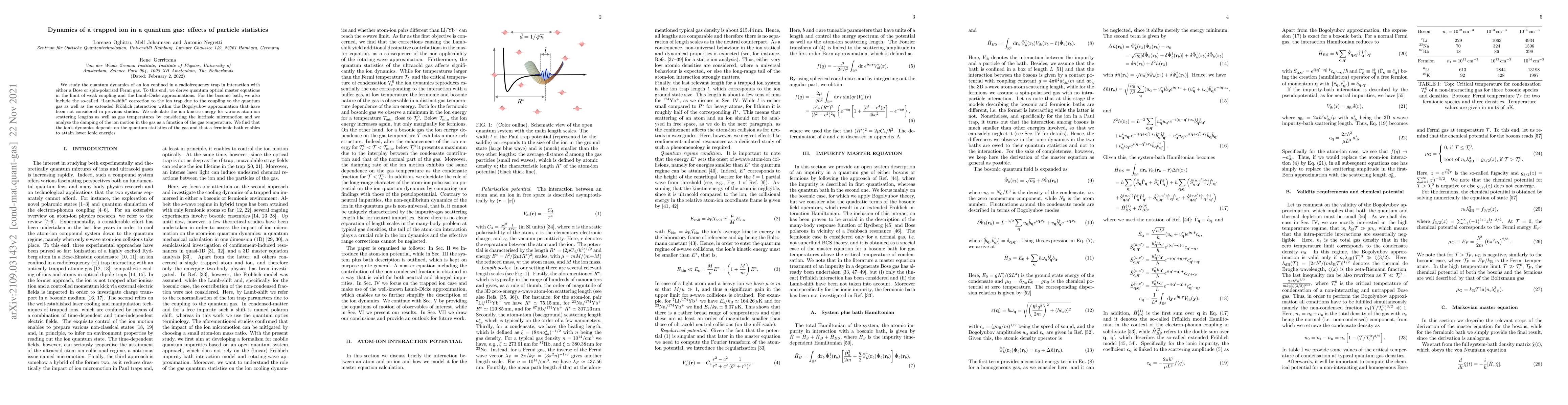 Thumbnail for Dynamics of a trapped ion in a quantum gas: effects of particle
  statistics
