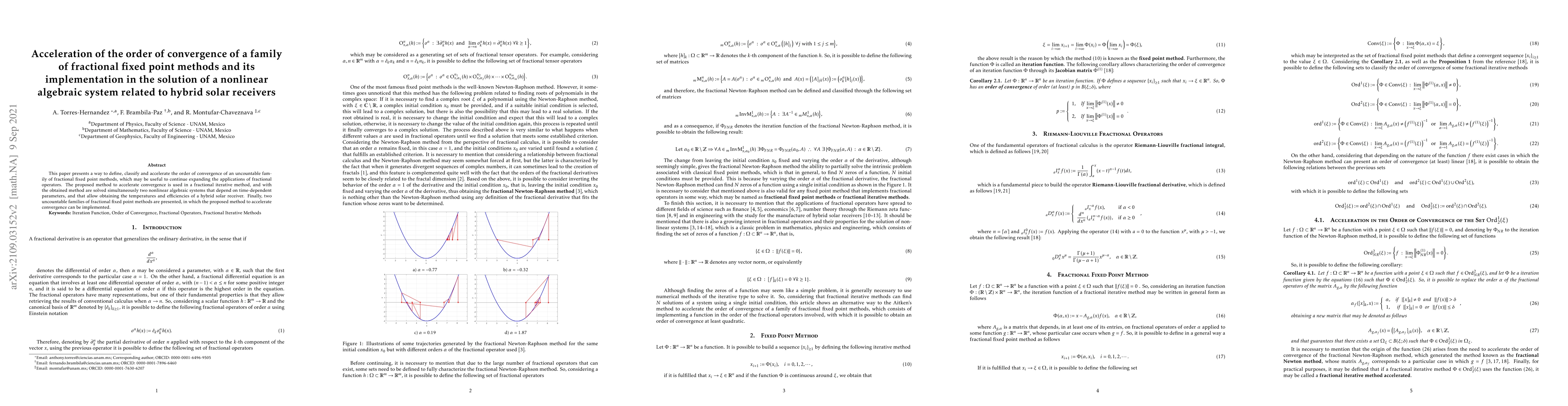 Thumbnail for Acceleration of the order of convergence of a family of fractional fixed
  point methods and its implementation in the solution of a nonlinear algebraic
  system related to hybrid solar receivers