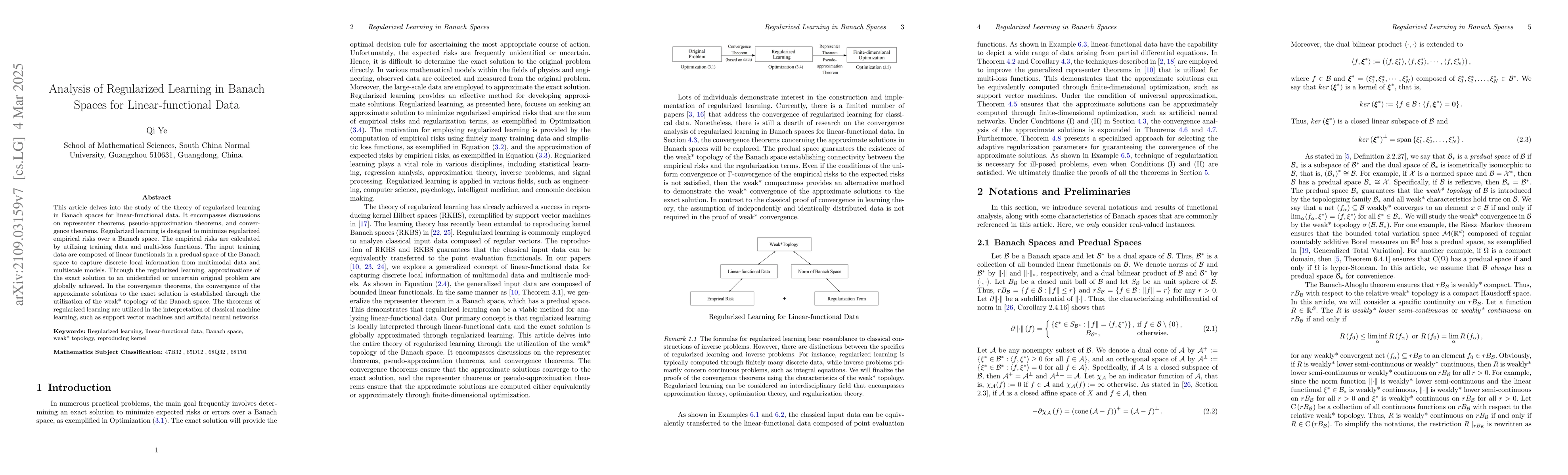 Thumbnail for Analysis of Regularized Learning for Linear-functional Data in Banach
  Spaces