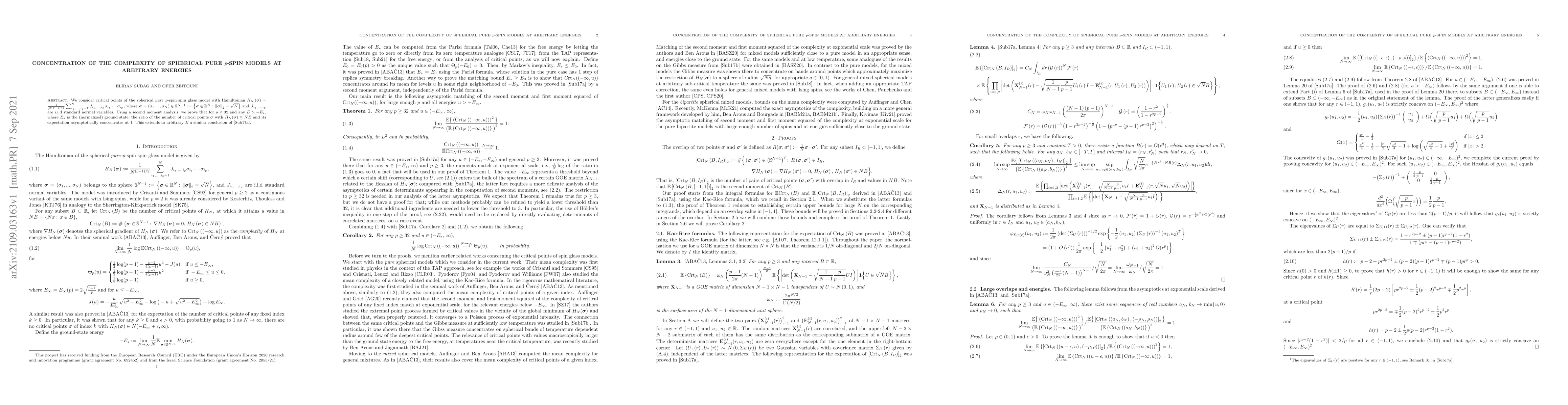 Thumbnail for Concentration of the complexity of spherical pure $p$-spin models at
  arbitrary energies