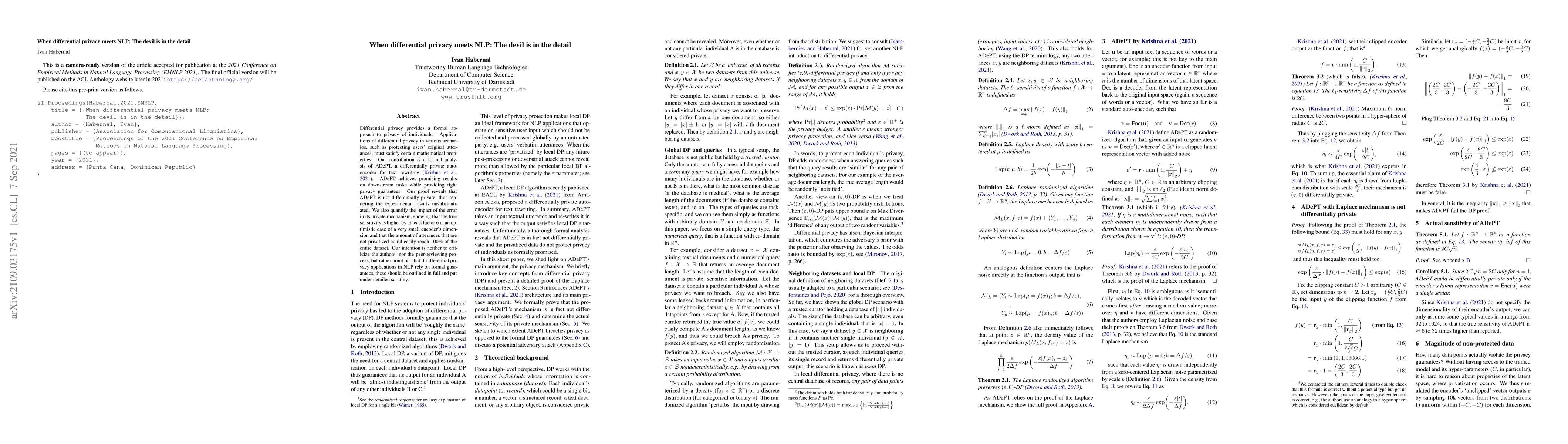 Thumbnail for When differential privacy meets NLP: The devil is in the detail