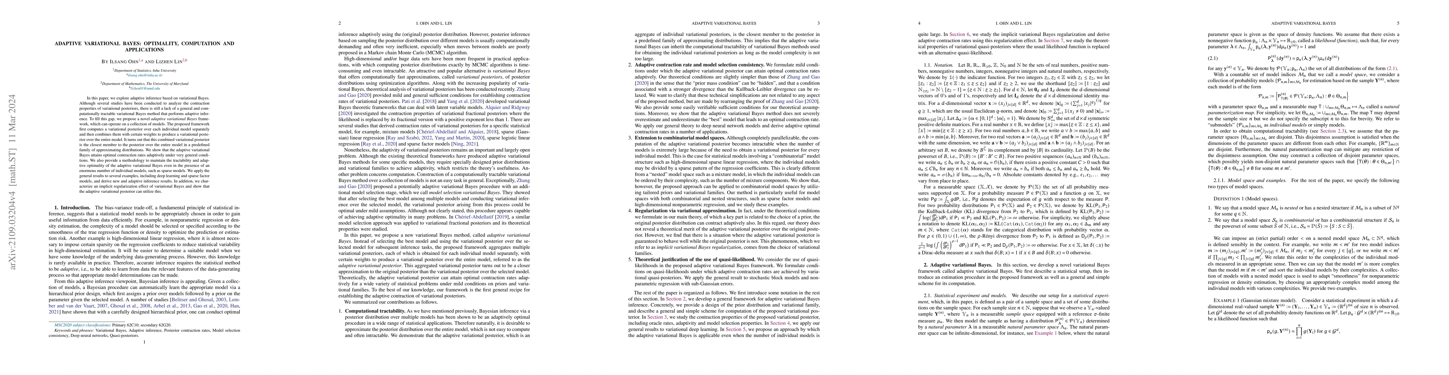 Thumbnail for Adaptive variational Bayes: Optimality, computation and applications