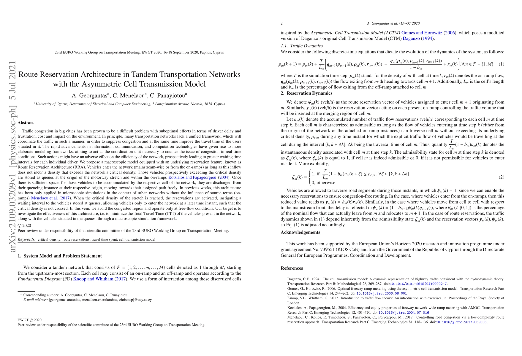 Thumbnail for Route Reservation Architecture in Tandem Transportation Networks with
  the Asymmetric Cell Transmission Model
