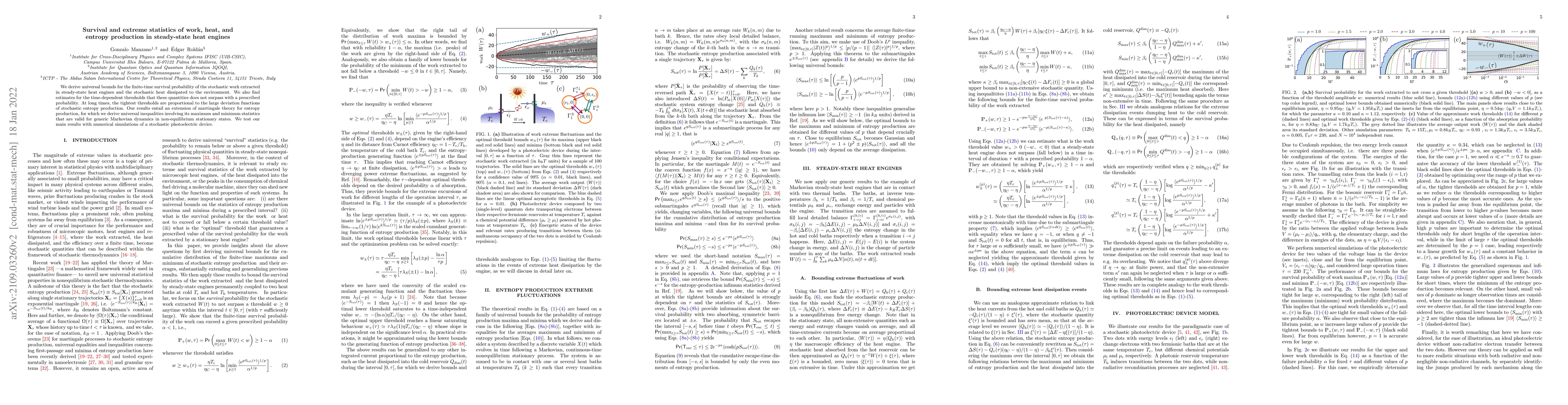 Thumbnail for Survival and extreme statistics of work, heat, and entropy production in
  steady-state heat engines