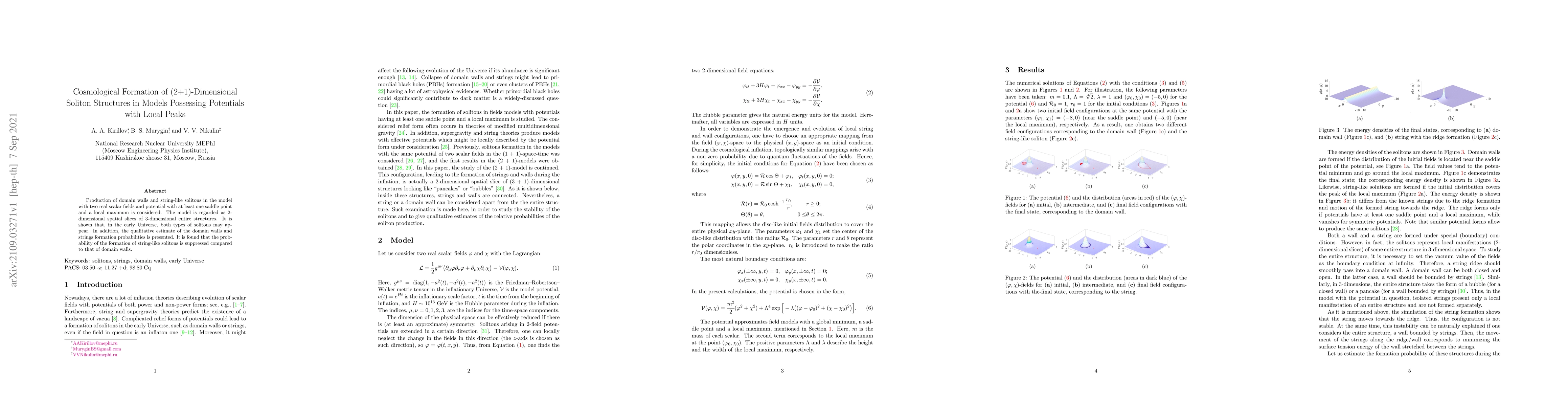 Thumbnail for Cosmological Formation of (2+1)-Dimensional Soliton Structures in Models
  Possessing Potentials with Local Peaks