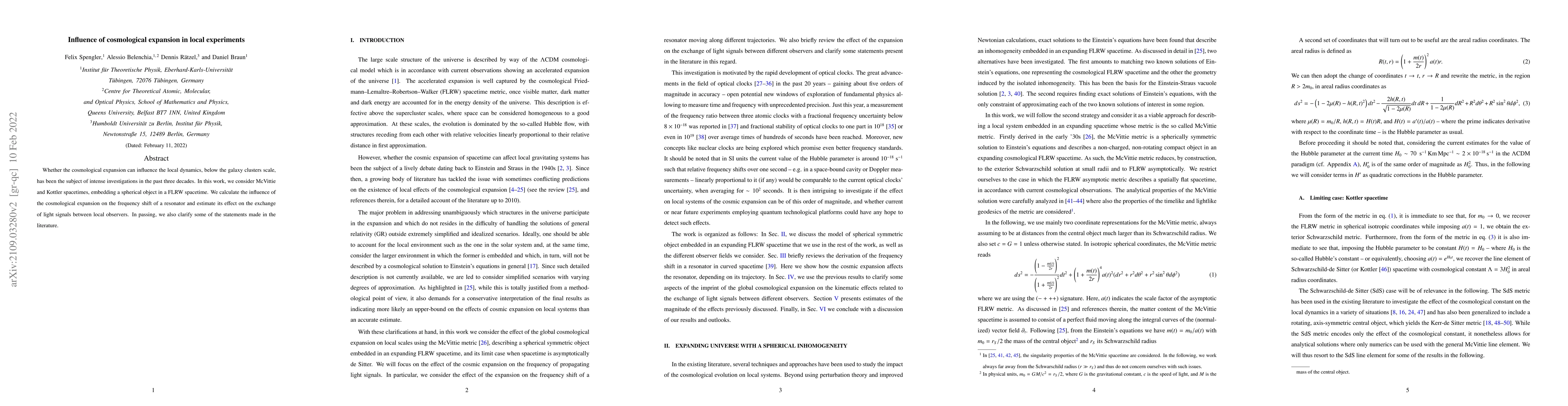 Thumbnail for Influence of cosmological expansion in local experiments