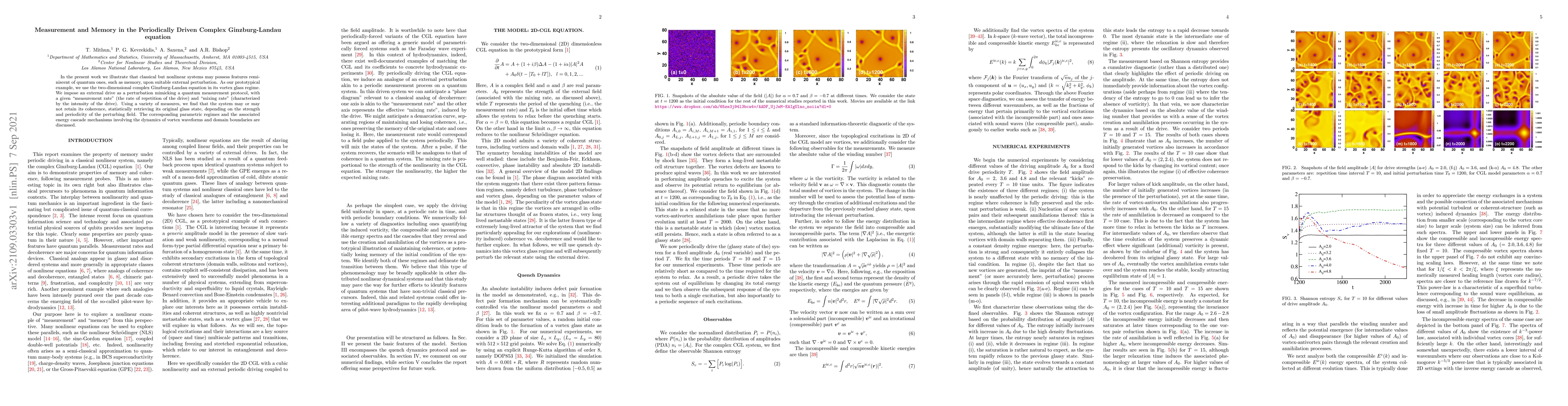 Thumbnail for Measurement and Memory in the Periodically Driven Complex
  Ginzburg-Landau equation