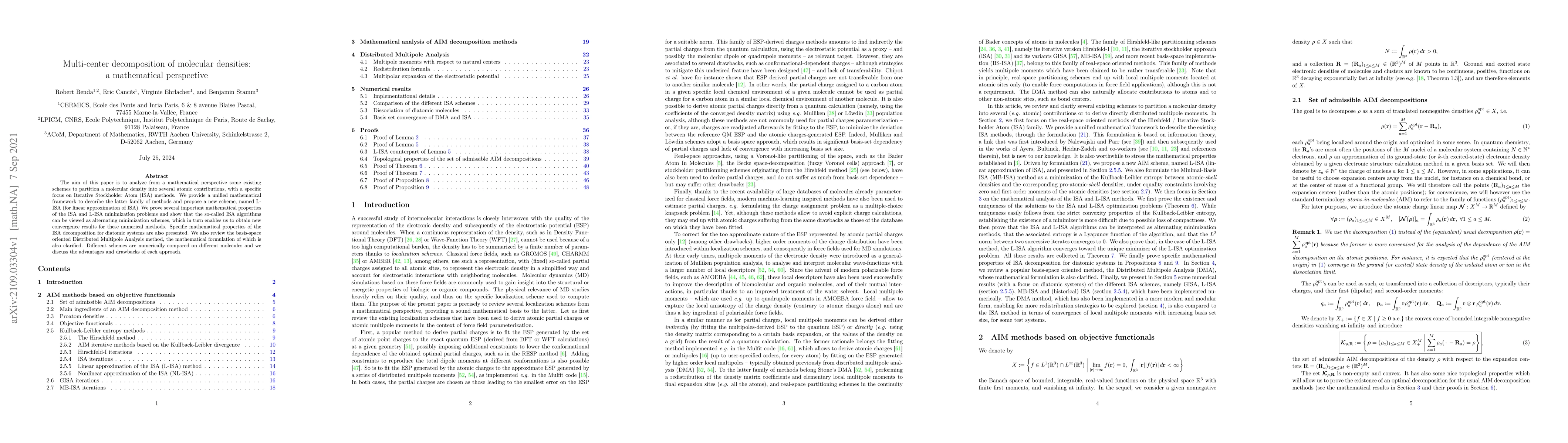 Thumbnail for Multi-center decomposition of molecular densities: a mathematical
  perspective