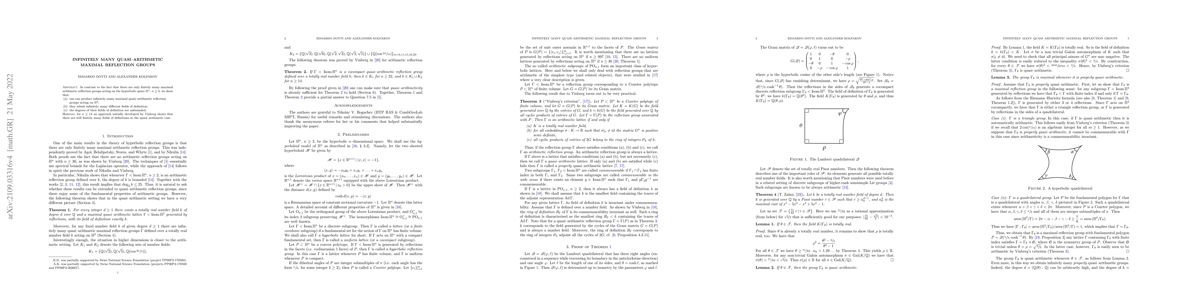 Thumbnail for Infinitely many quasi-arithmetic maximal reflection groups