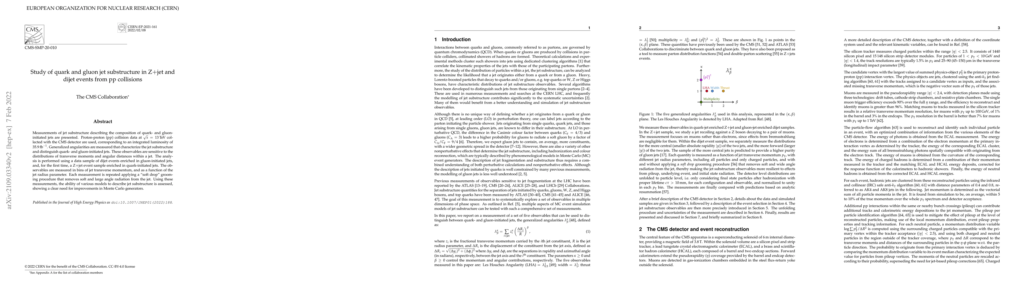 Thumbnail for Study of quark and gluon jet substructure in Z+jet and dijet events from
  pp collisions