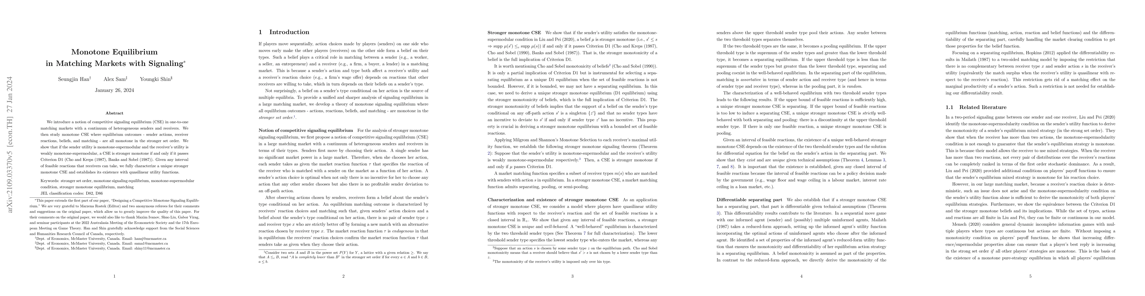 Thumbnail for Monotone Equilibrium in Matching Markets with Signaling
