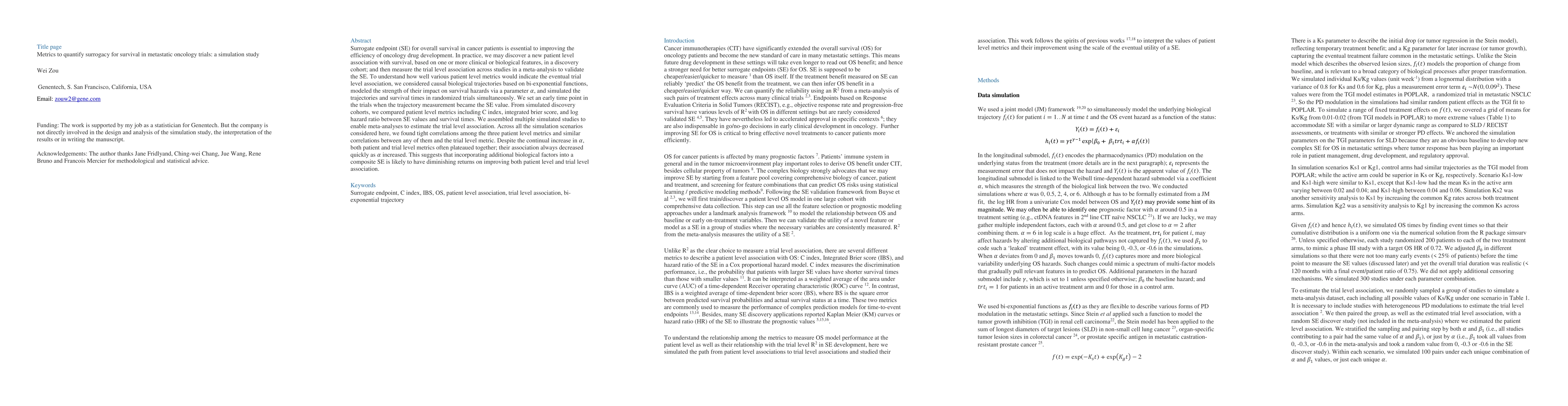 Thumbnail for Metrics to find a surrogate endpoint of OS in metastatic oncology
  trials: a simulation study