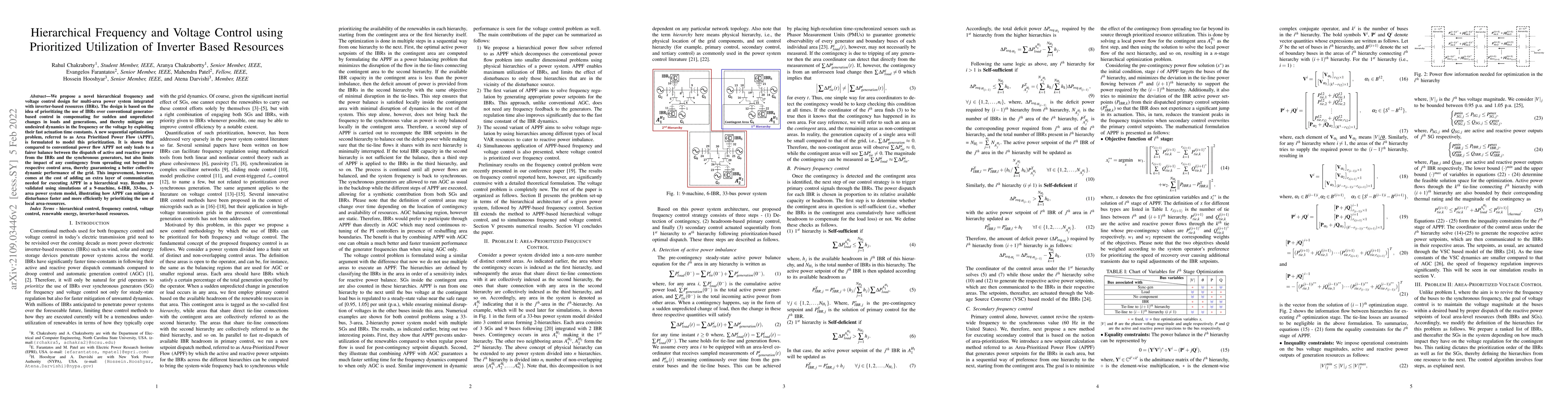 Thumbnail for Hierarchical Frequency and Voltage Control using Prioritized Utilization
  of Inverter Based Resources