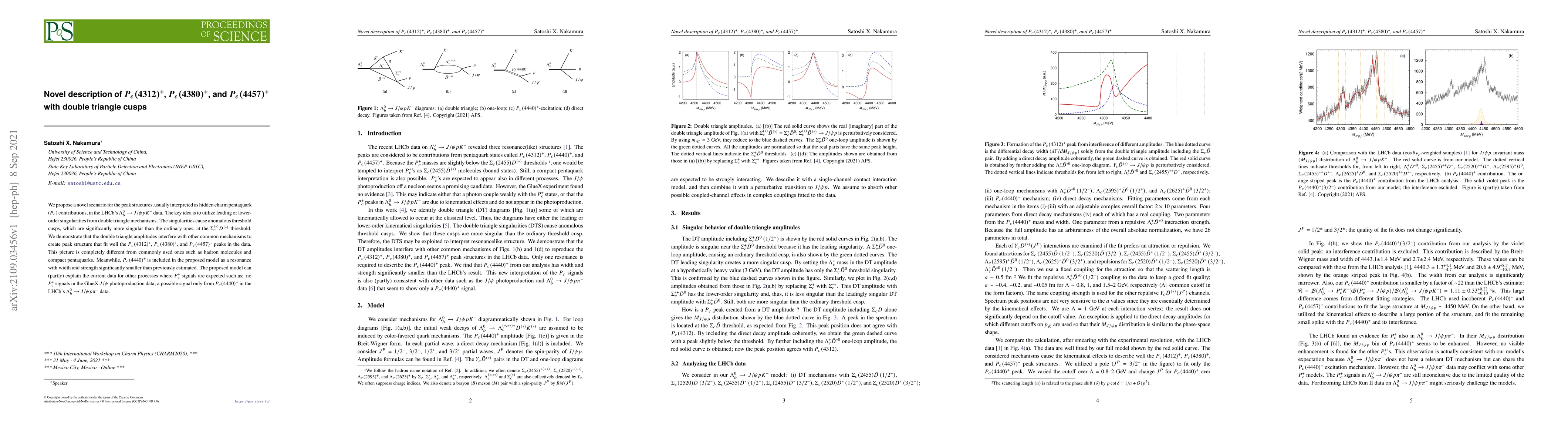 Thumbnail for Novel description of $P_c(4312)^+$, $P_c(4380)^+$, and $P_c(4457)^+$
  with double triangle cusps