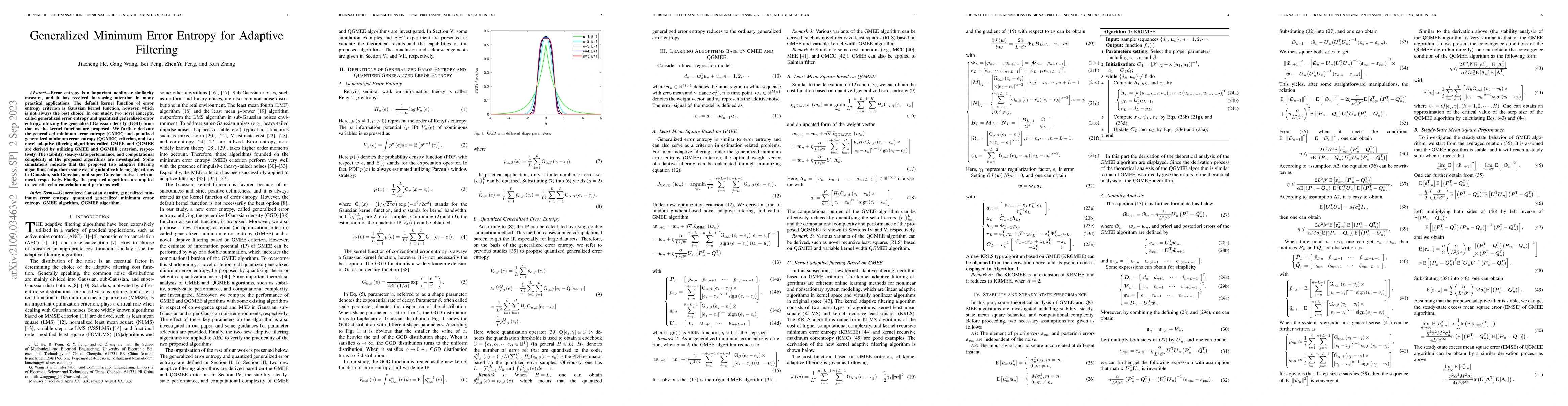 Thumbnail for Generalized Minimum Error Entropy for Adaptive Filtering