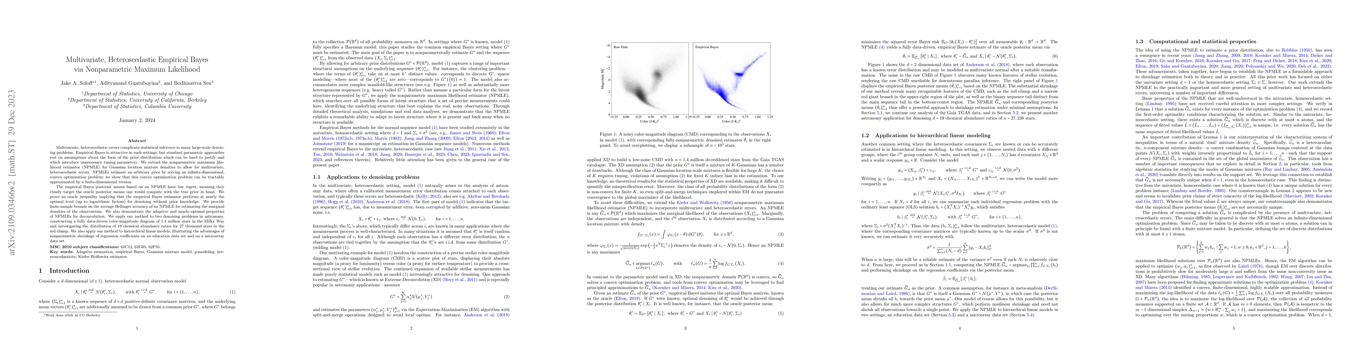 Thumbnail for Multivariate, Heteroscedastic Empirical Bayes via Nonparametric Maximum
  Likelihood