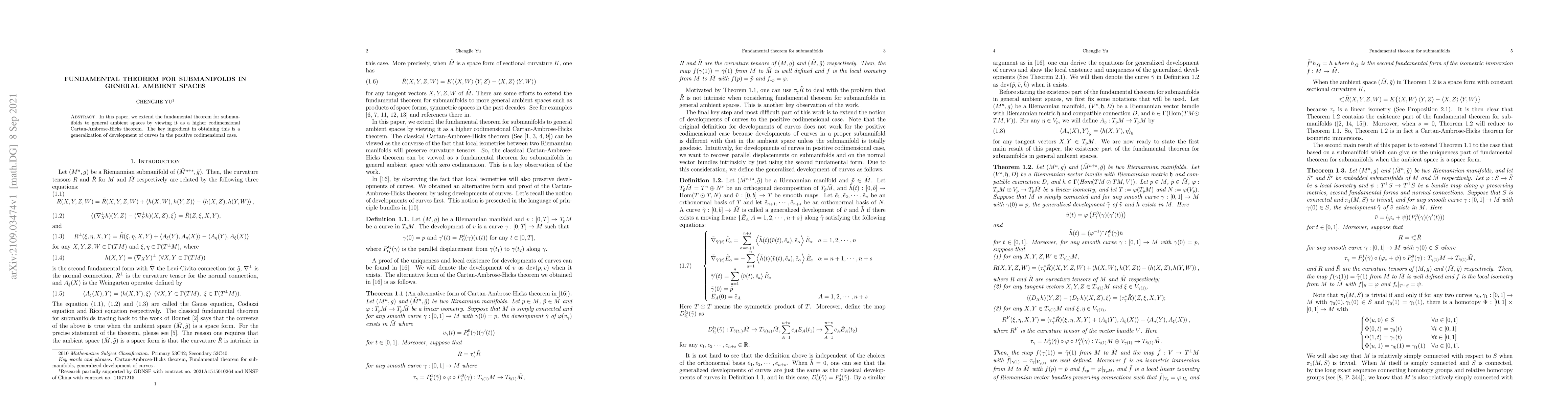 Thumbnail for Fundamental Theorem for Submanifolds in General Ambient Spaces