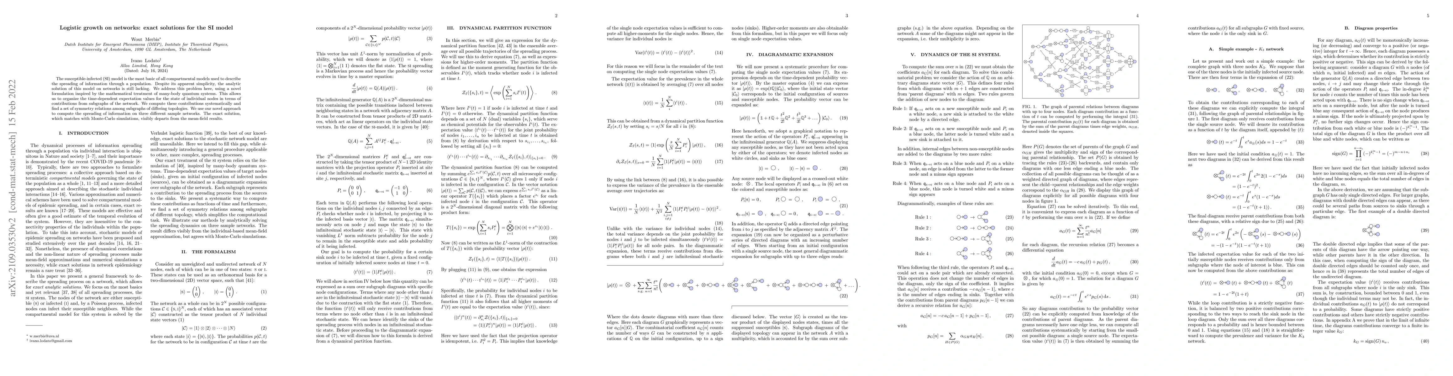 Thumbnail for Logistic growth on networks: exact solutions for the SI model