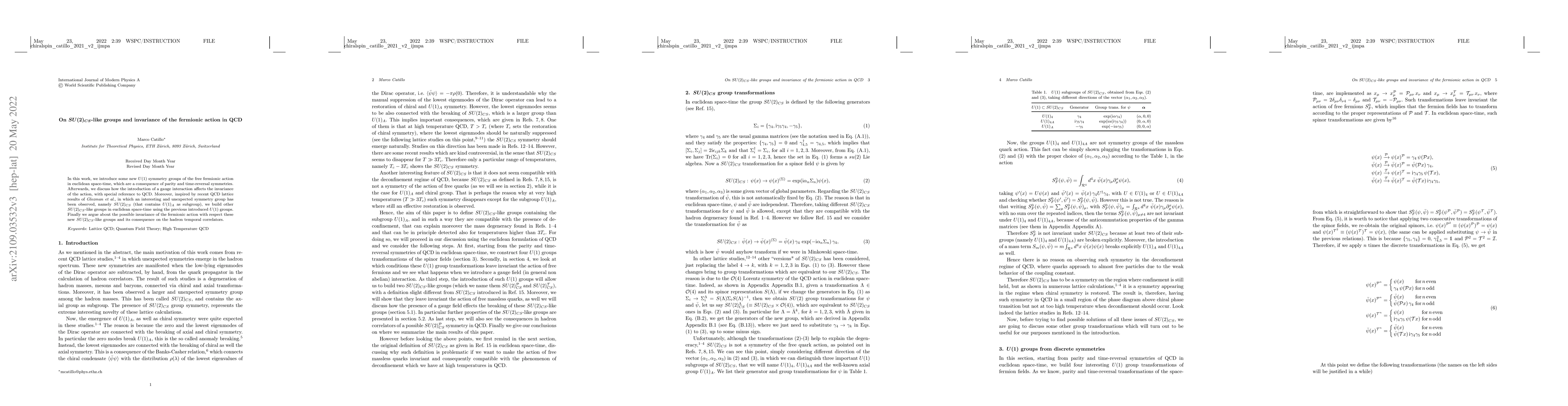 Thumbnail for On $SU(2)_{CS}$-like groups and invariance of the fermionic action in
  QCD
