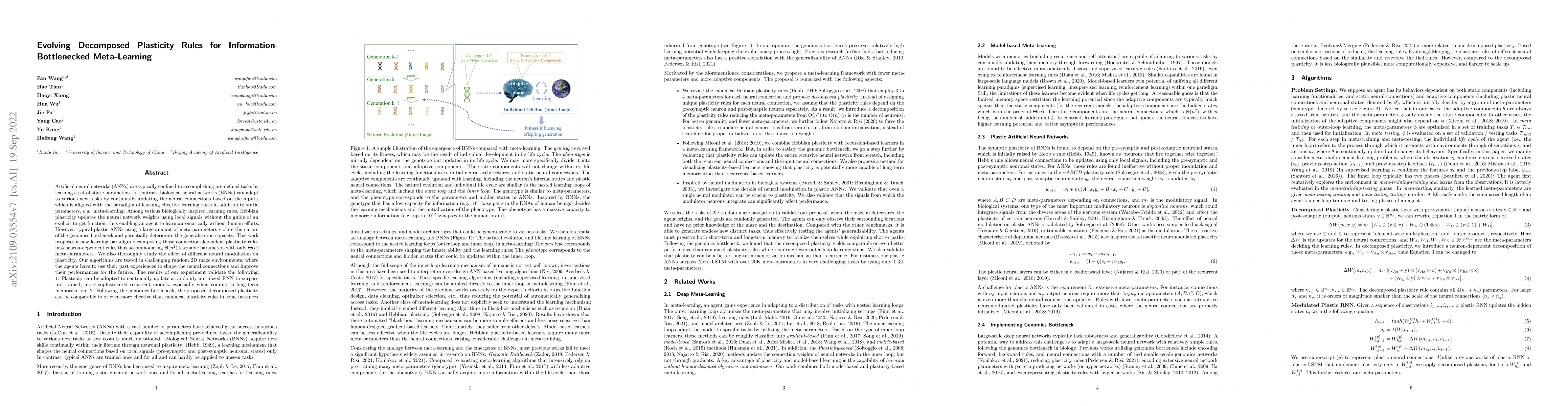 Thumbnail for Evolving Decomposed Plasticity Rules for Information-Bottlenecked
  Meta-Learning