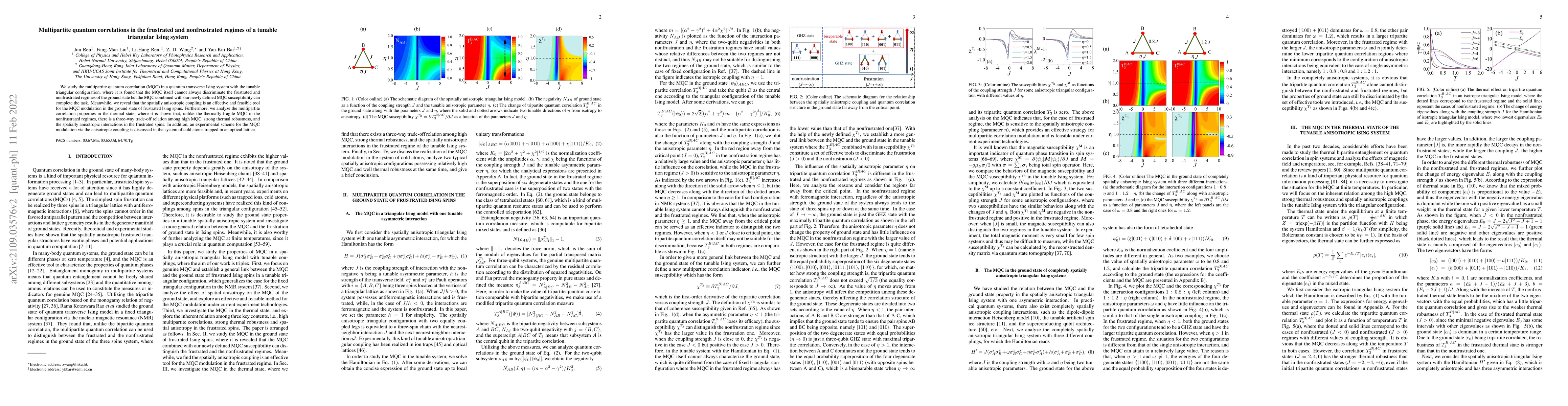 Thumbnail for Multipartite quantum correlations in the frustrated and nonfrustrated
  regimes of a tunable triangular Ising system