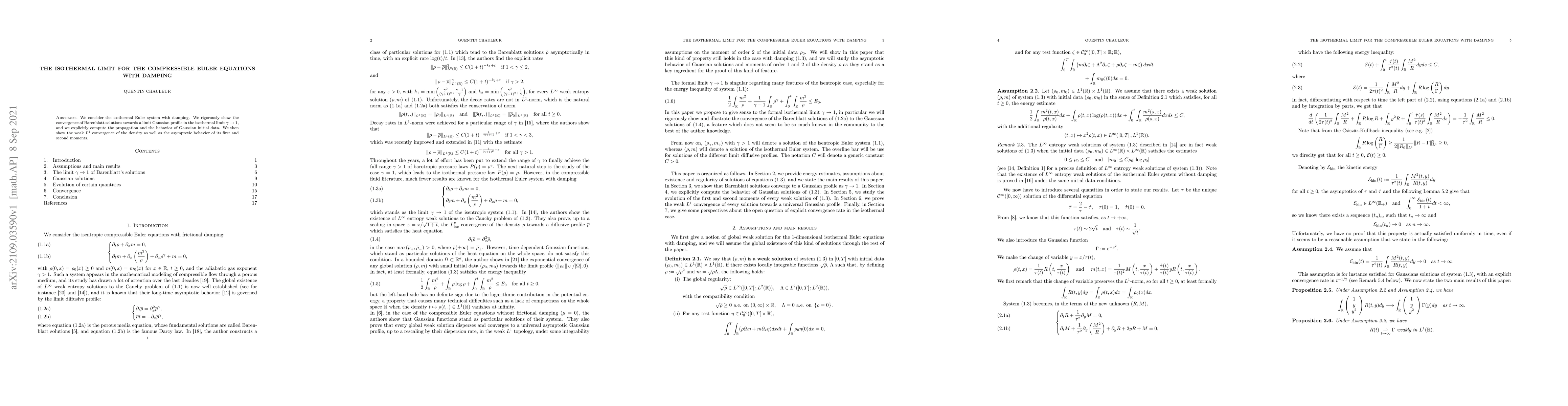 Thumbnail for The isothermal limit for the compressible Euler equations with damping