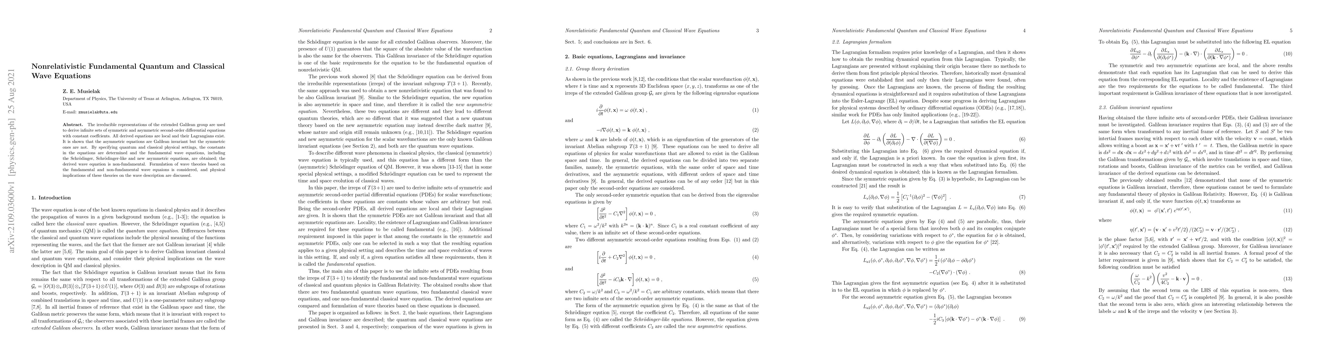 Thumbnail for Nonrelativistic Fundamental Quantum and Classical Wave Equations
