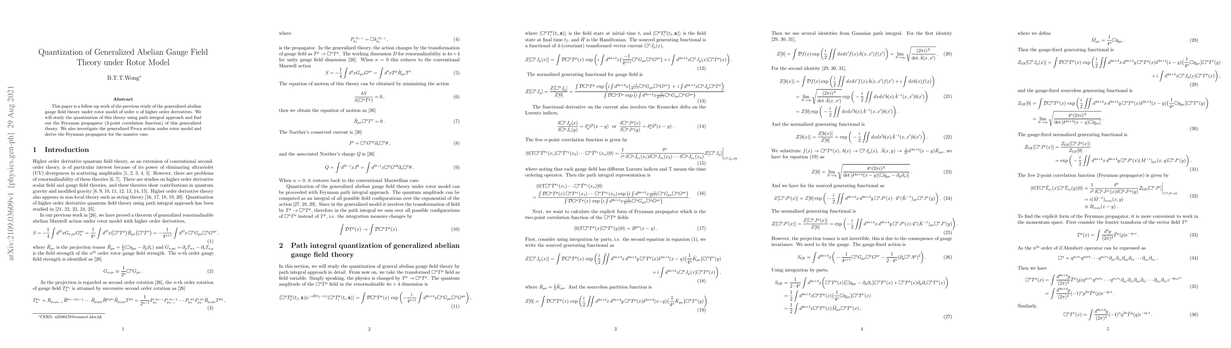Thumbnail for Quantization of Generalized Abelian Gauge Field Theory under Rotor Model