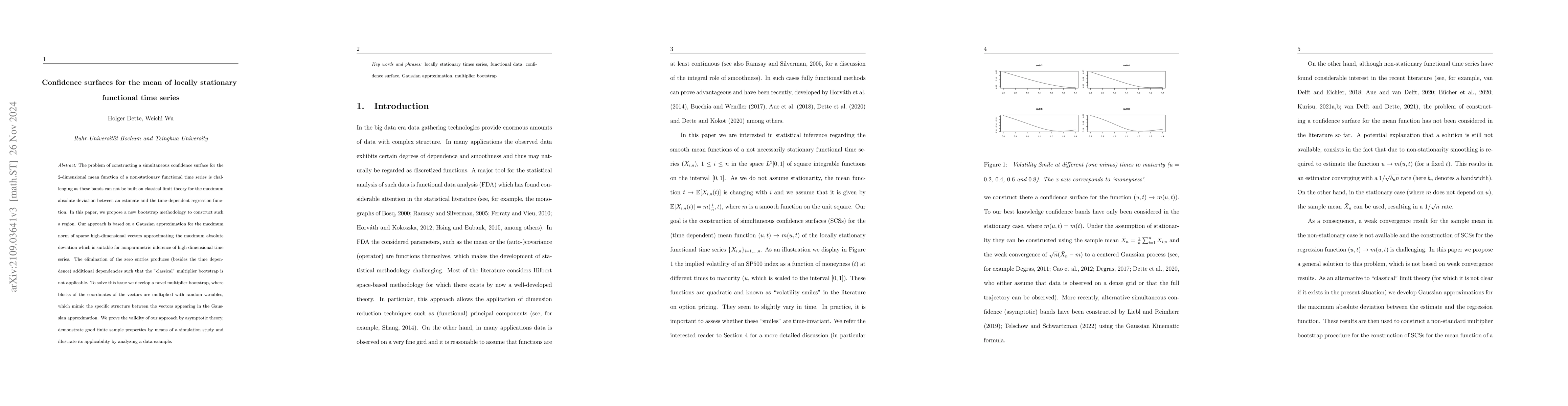 Thumbnail for Confidence surfaces for the mean of locally stationary functional time
  series
