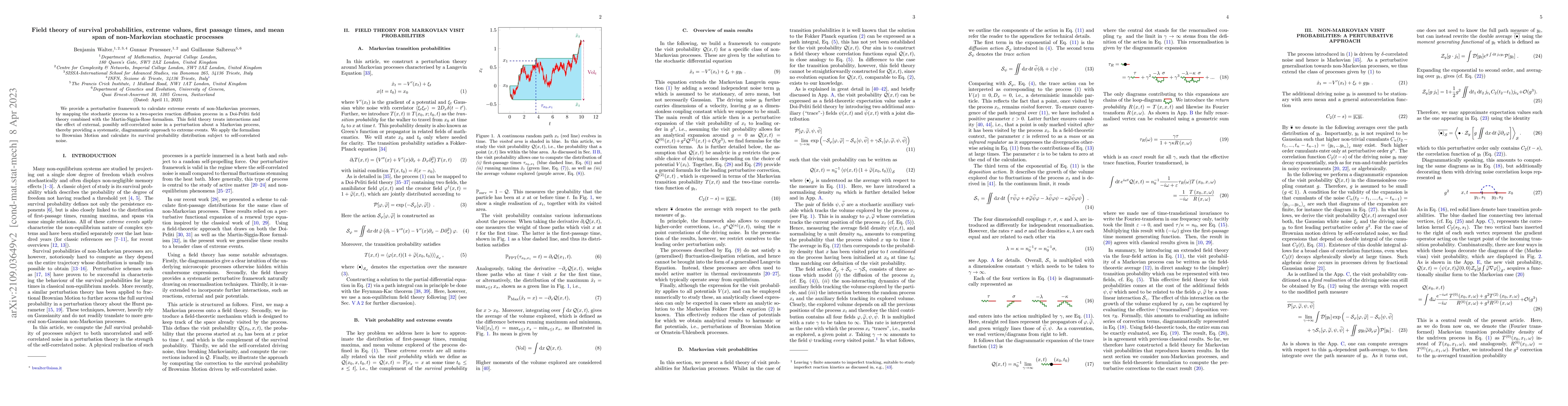 Thumbnail for Field theory of survival probabilities, extreme values, first passage
  times, and mean span of non-Markovian stochastic processes