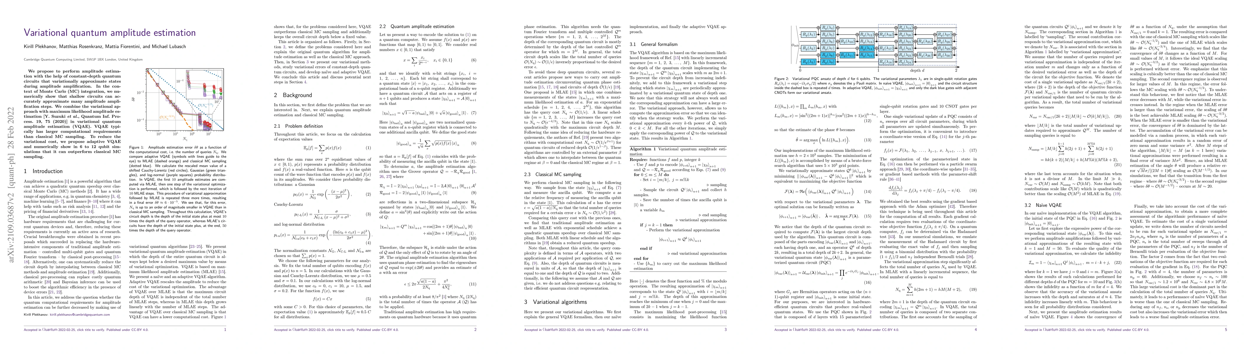 Thumbnail for Variational quantum amplitude estimation