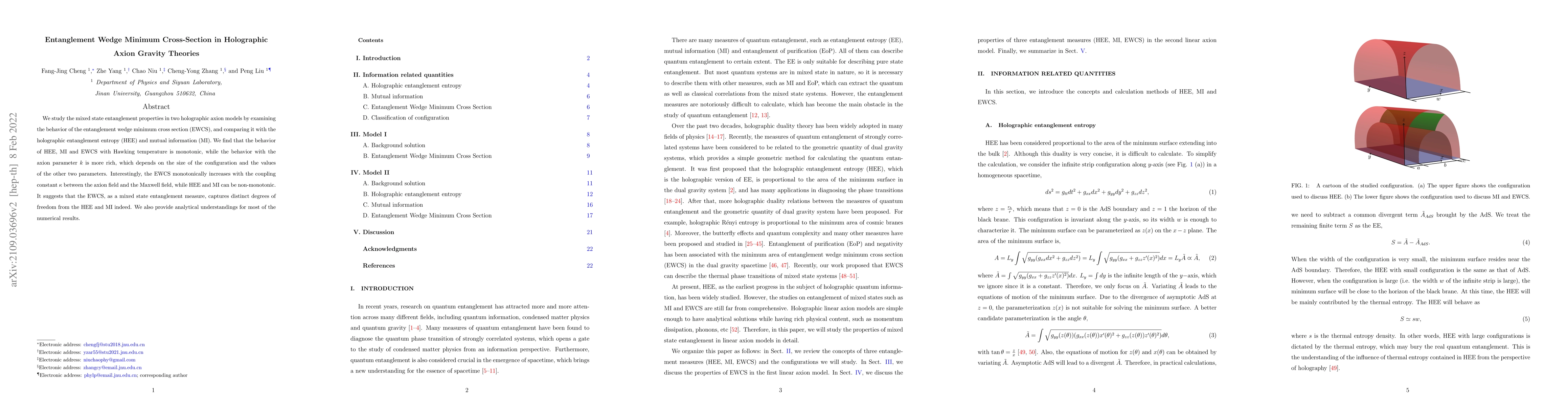 Thumbnail for Entanglement Wedge Minimum Cross-Section in Holographic Axion Gravity
  Theories