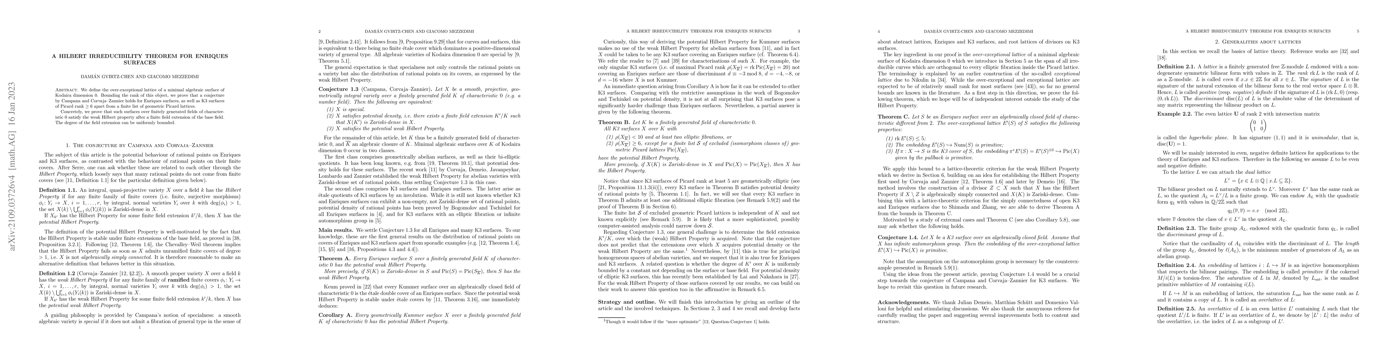 Thumbnail for A Hilbert Irreducibility Theorem for Enriques surfaces