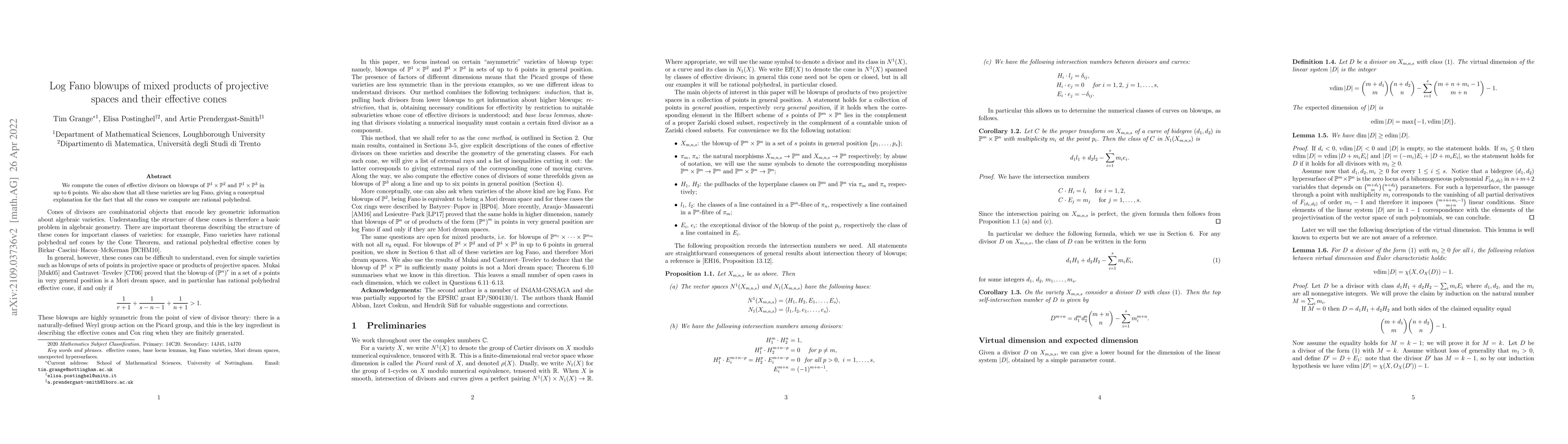 Thumbnail for Log Fano blowups of mixed products of projective spaces and their
  effective cones