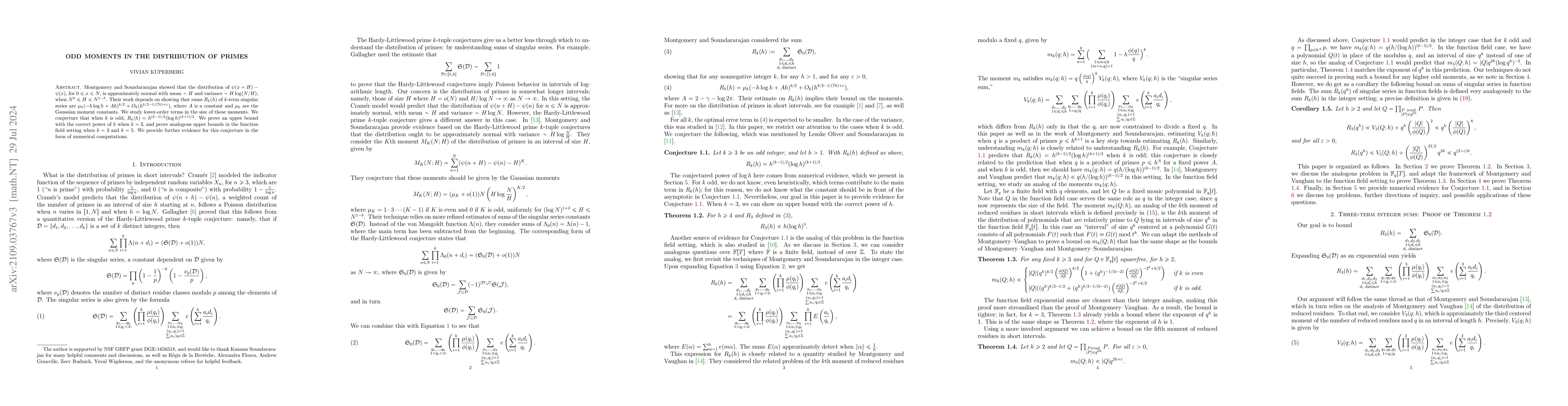 Thumbnail for Odd moments in the distribution of primes