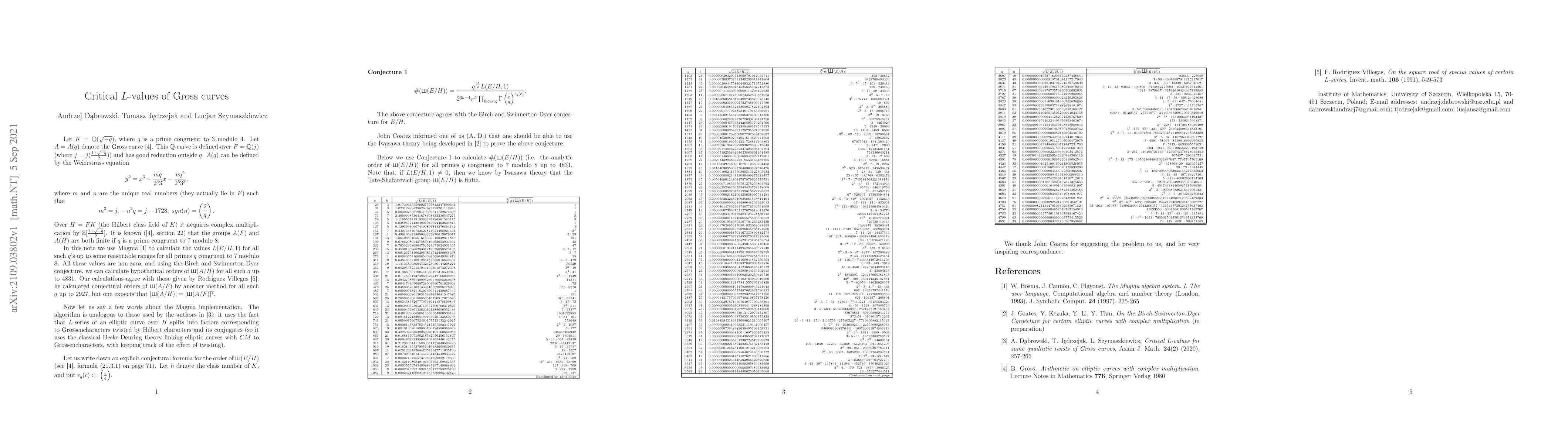 Thumbnail for Critical $L$-values of Gross curves
