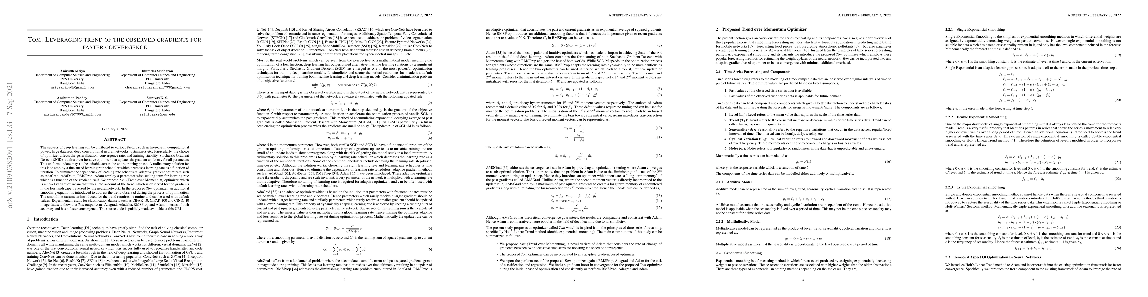 Thumbnail for Tom: Leveraging trend of the observed gradients for faster convergence