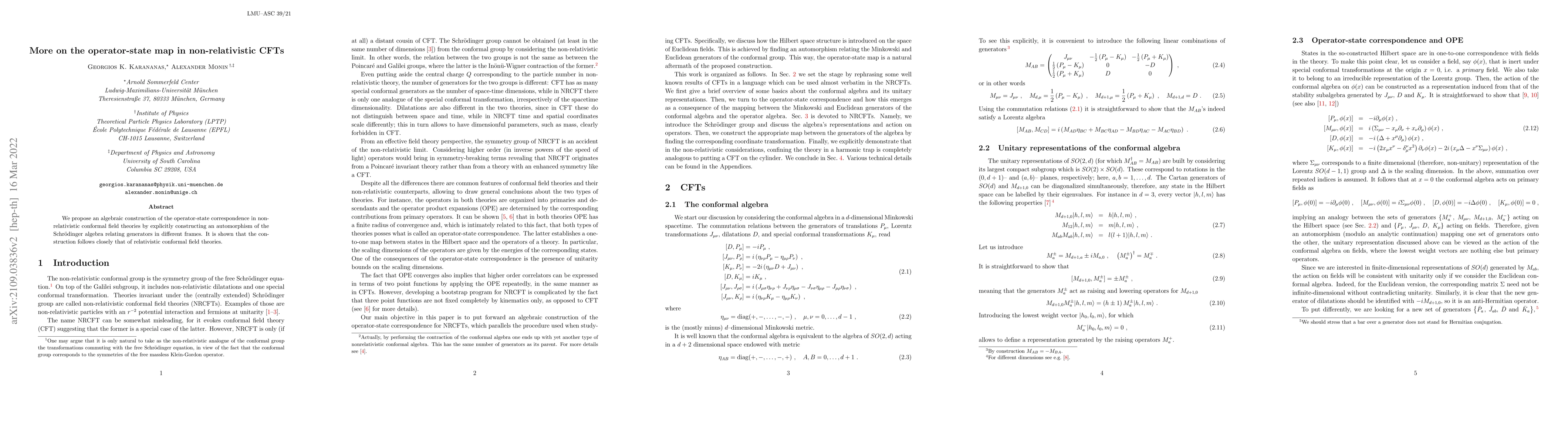 Thumbnail for More on the operator-state map in non-relativistic CFTs