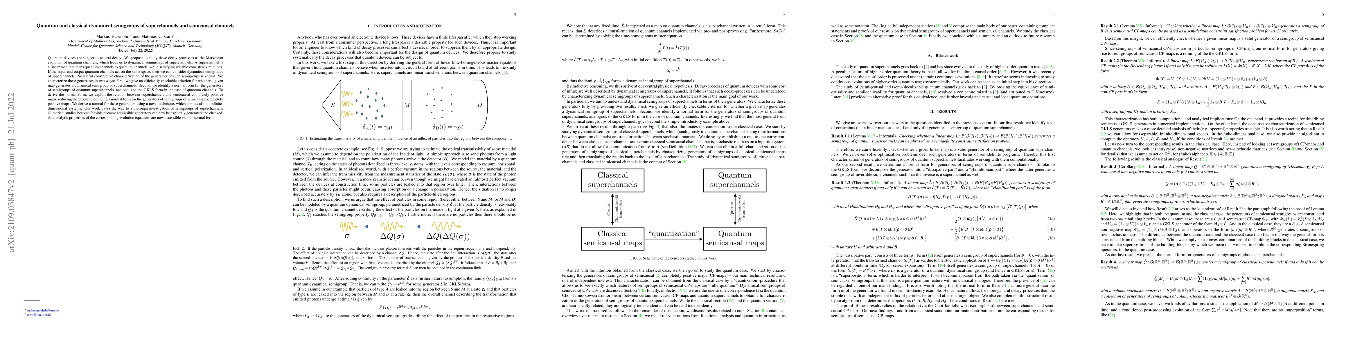 Thumbnail for Quantum and classical dynamical semigroups of superchannels and
  semicausal channels