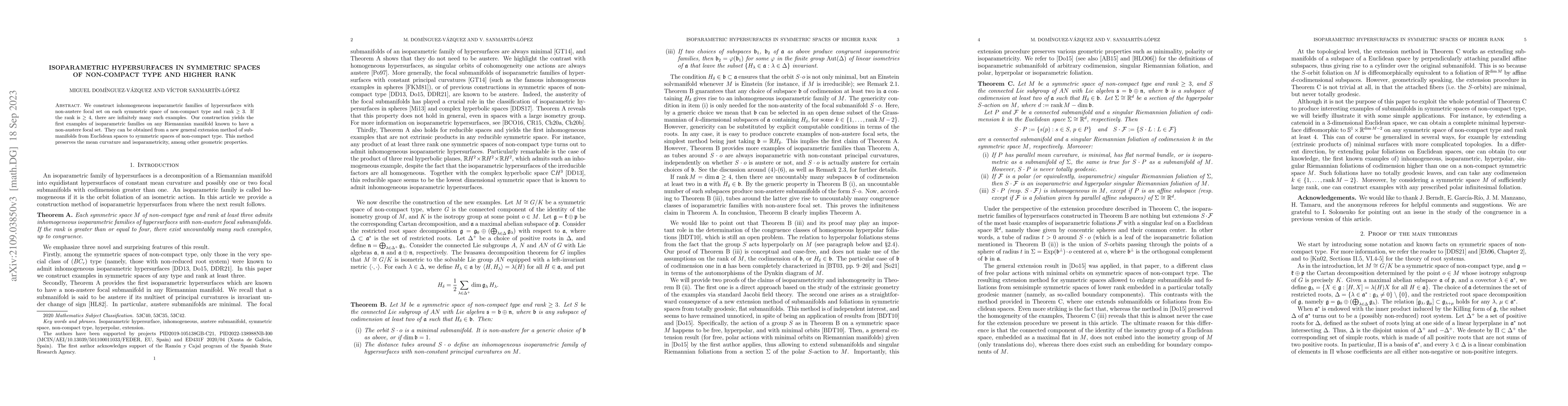 Thumbnail for Isoparametric hypersurfaces in symmetric spaces of non-compact type and
  higher rank