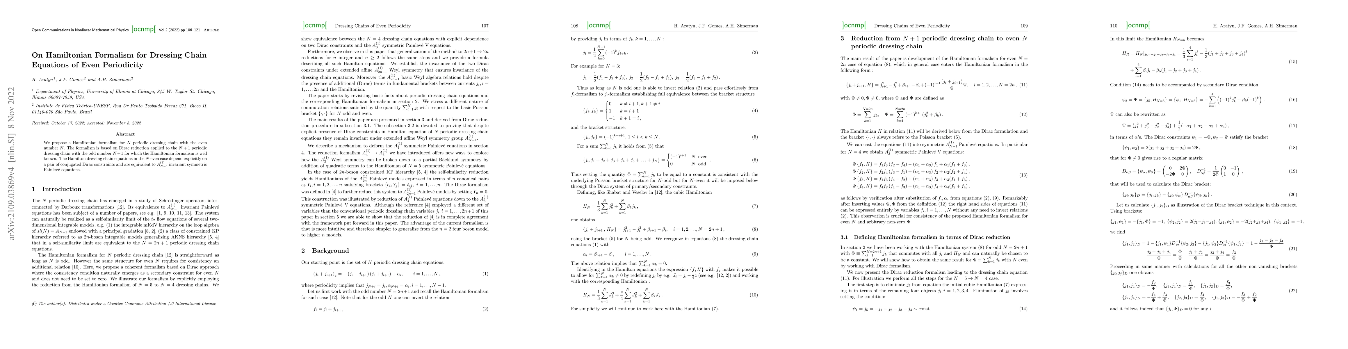 Thumbnail for On Hamiltonian Formalism for Dressing Chain Equations of Even
  Periodicity