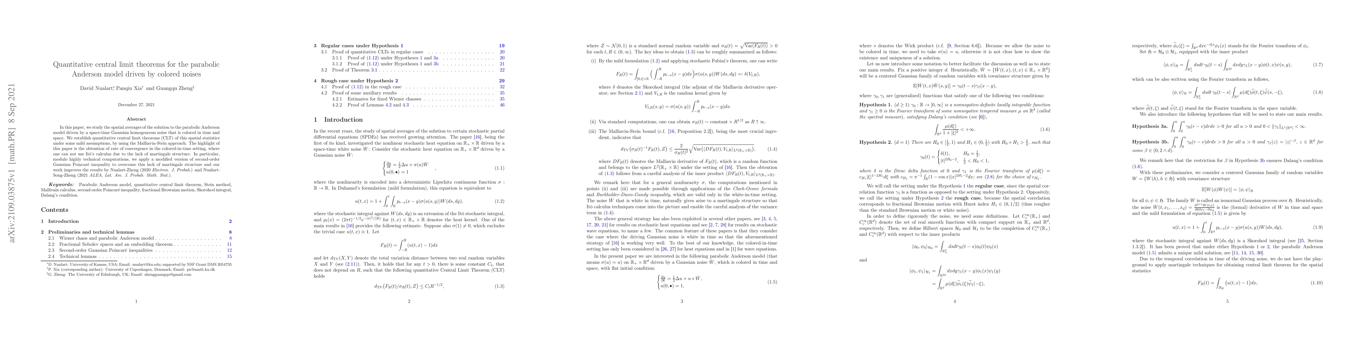 Thumbnail for Quantitative central limit theorems for the parabolic Anderson model
  driven by colored noises