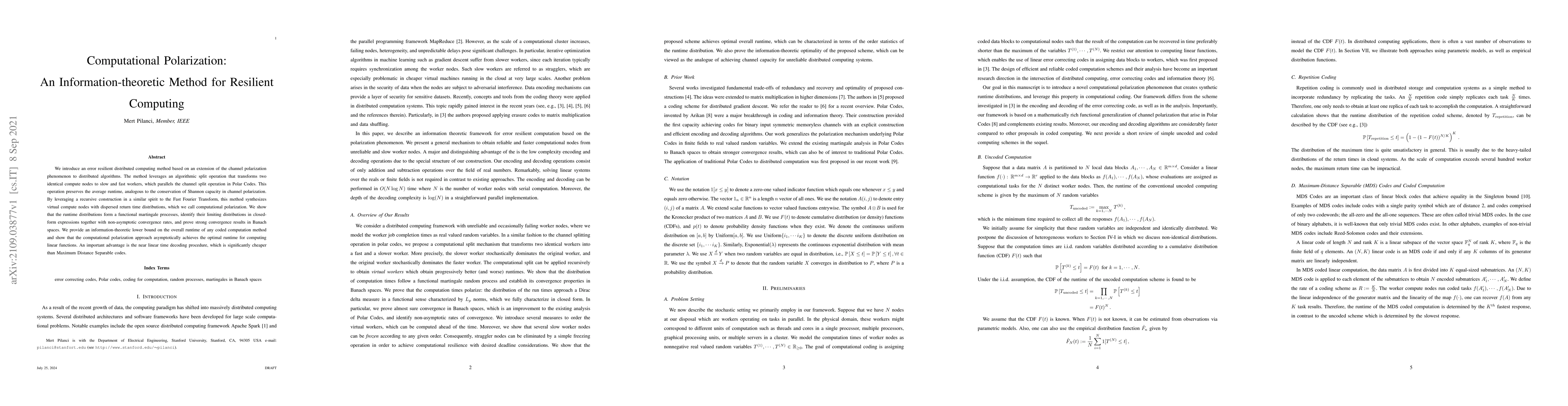 Thumbnail for Computational Polarization: An Information-theoretic Method for
  Resilient Computing