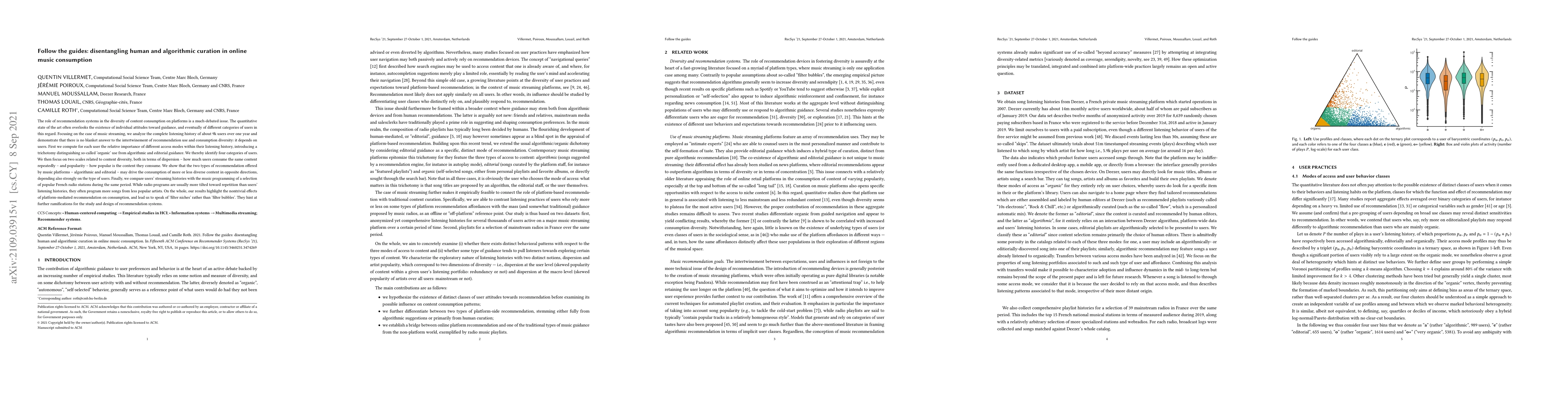 Thumbnail for Follow the guides: disentangling human and algorithmic curation in
  online music consumption