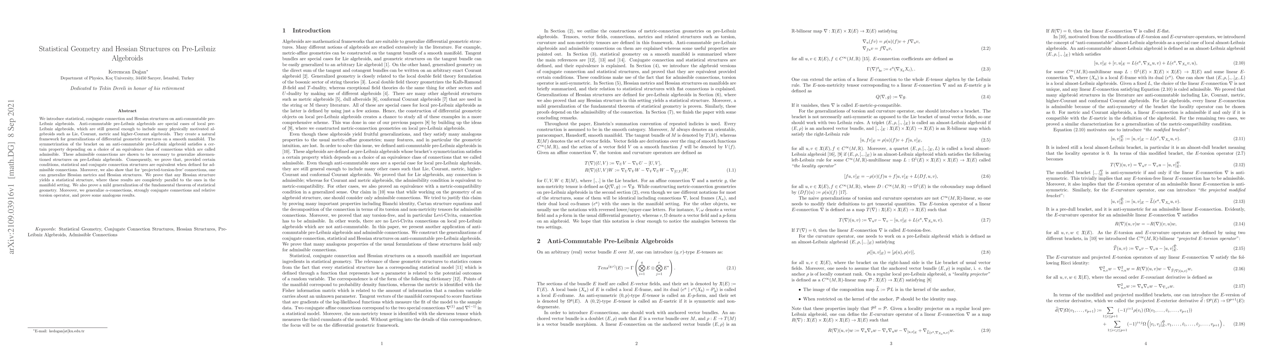 Thumbnail for Statistical Geometry and Hessian Structures on Pre-Leibniz Algebroids