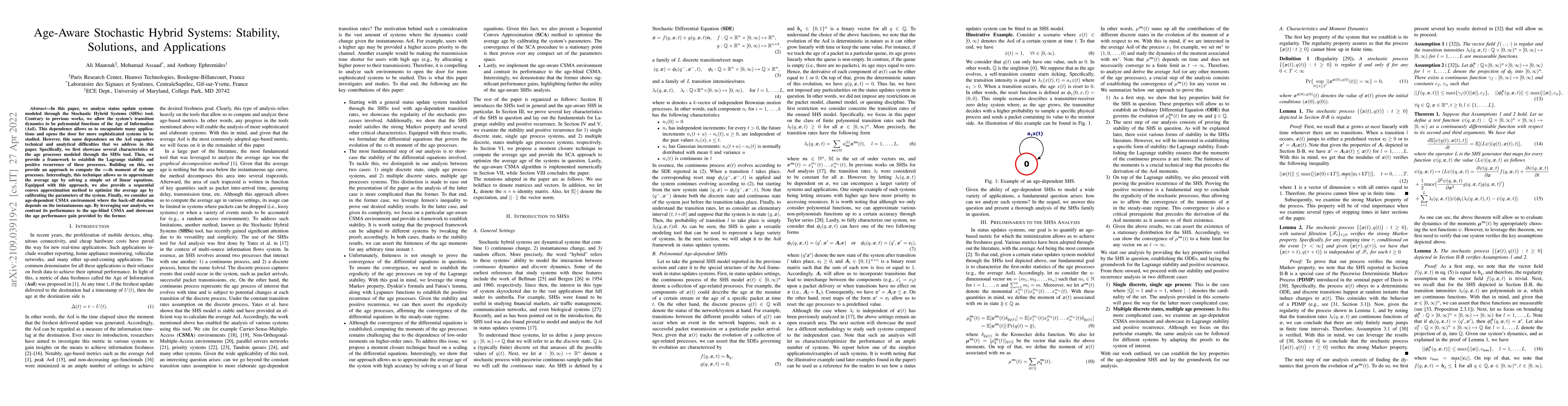 Thumbnail for Age-Aware Stochastic Hybrid Systems: Stability, Solutions, and
  Applications