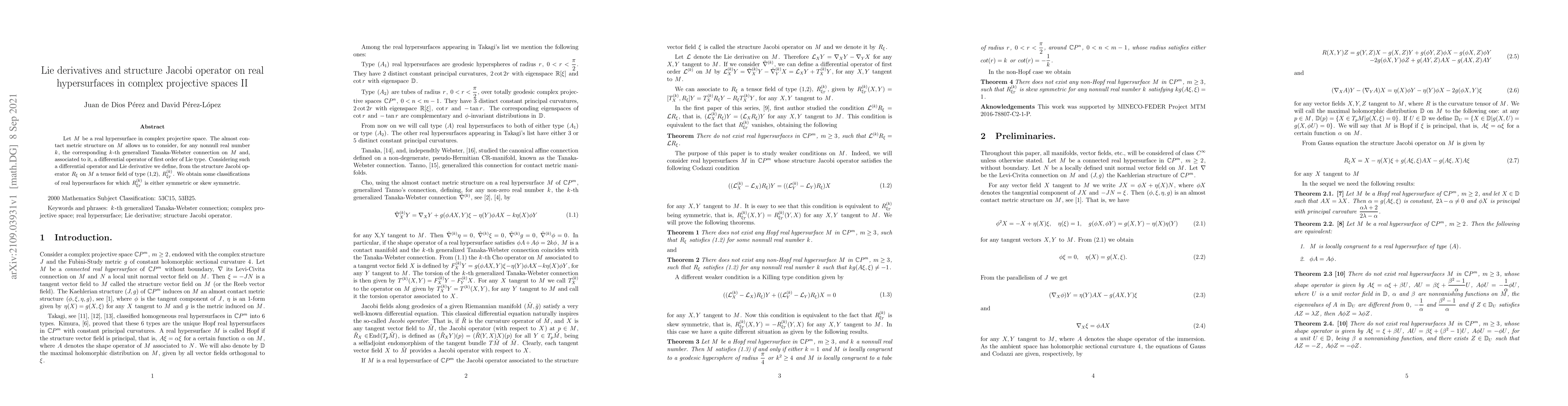 Thumbnail for Lie derivatives and structure Jacobi operator on real hypersurfaces in
  complex projective spaces II